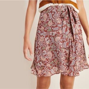 Anthropologie Luca Mini Wrap Skirt in a brown floral motif large EUC